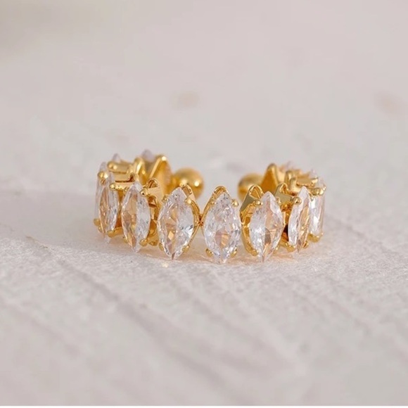 18k Gold Plated Luxury Shiny Cubic Zircon Adjustable Ring - Picture 2 of 8